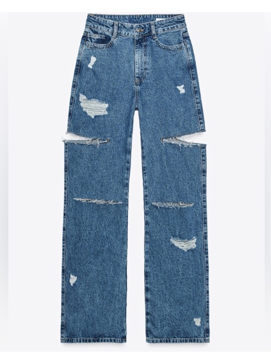 Zara Denim - ZARA Z1975 MID WAIST RIPPED CUT OUT STRAIGHT LEG JEANS